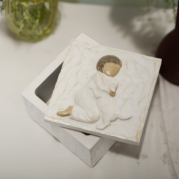 Child Hugging Dog Resin Pet Urn Memorial Cremation Ashes Keepsake Box