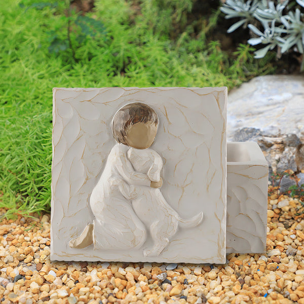 Child Hugging Dog Resin Pet Urn Memorial Cremation Ashes Keepsake Box
