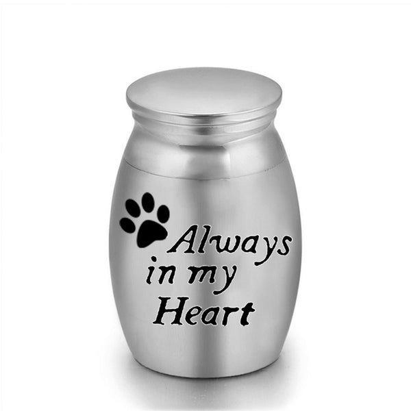 Always In My Heart Mini Stainless Steel Pet Urn Memorial Ashes Keepsake 2.5 x 1.6cm