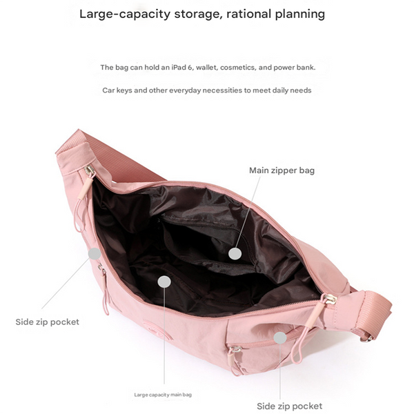 Nylon Crossbody Shoulder Bag Handbag Water Resistant Travel Pink Grapefruit