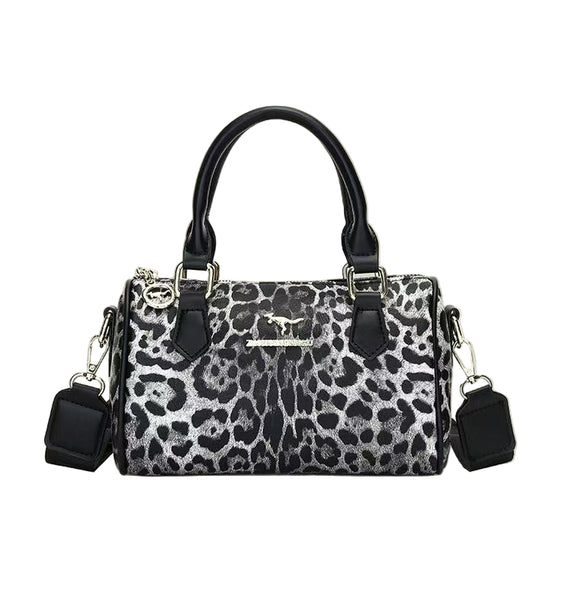 Faux PU Leather Boston Shoulder Crossbody Bag Handbag Leopard Black