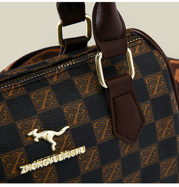 Faux PU Leather Boston Shoulder Crossbody Bag Handbag Leopard Black