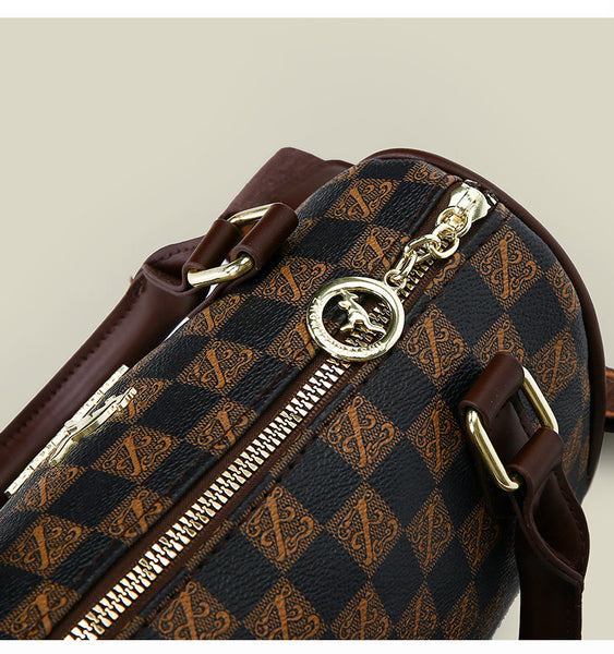 Faux PU Leather Boston Shoulder Crossbody Bag Handbag Leopard Black