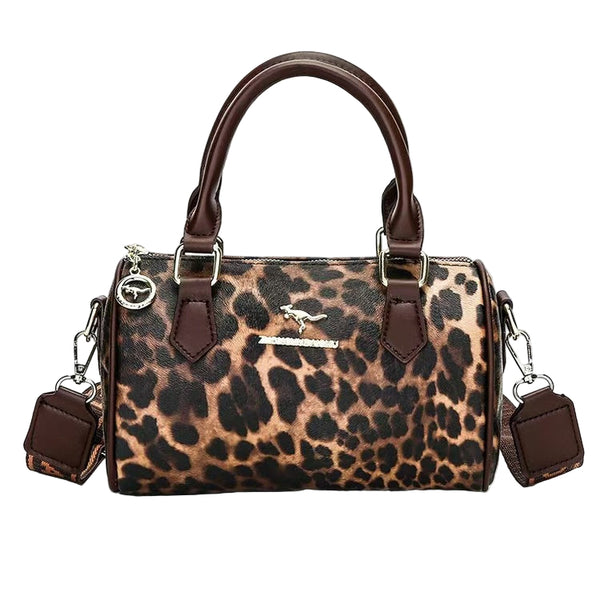 Faux PU Leather Boston Shoulder Crossbody Bag Handbag Leopard Brown