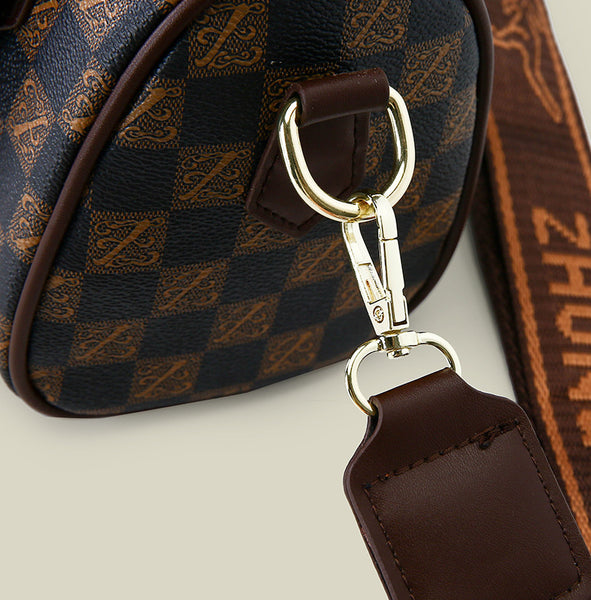 Faux PU Leather Boston Shoulder Crossbody Bag Handbag Leopard Brown