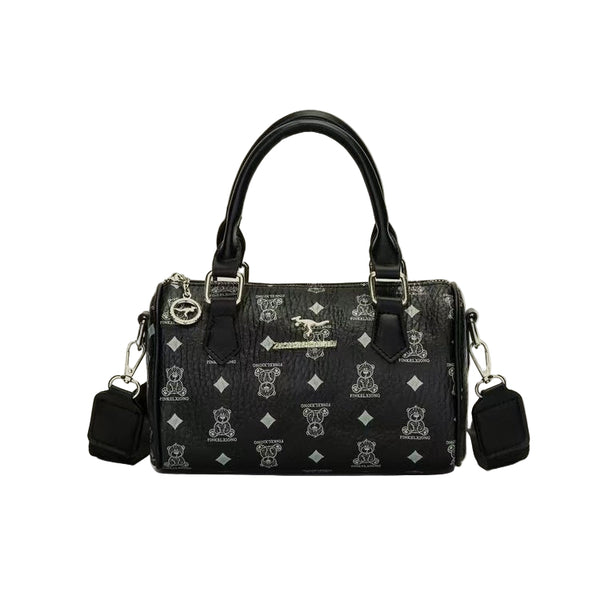 Faux PU Leather Boston Shoulder Crossbody Bag Handbag Bear Black