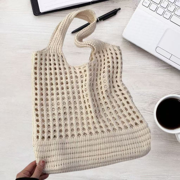 Holes Bohemian Woven Knit Crochet Tote Shoulder Bag Beige