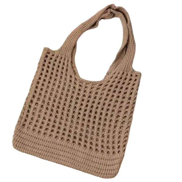 Square Hole Bohemian Woven Knit Tote Shoulder Bag Khaki