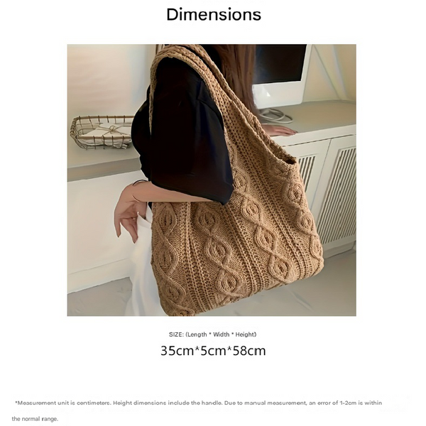 Hearts Bohemian Woven Knit Crochet Tote Shoulder Bag Khaki
