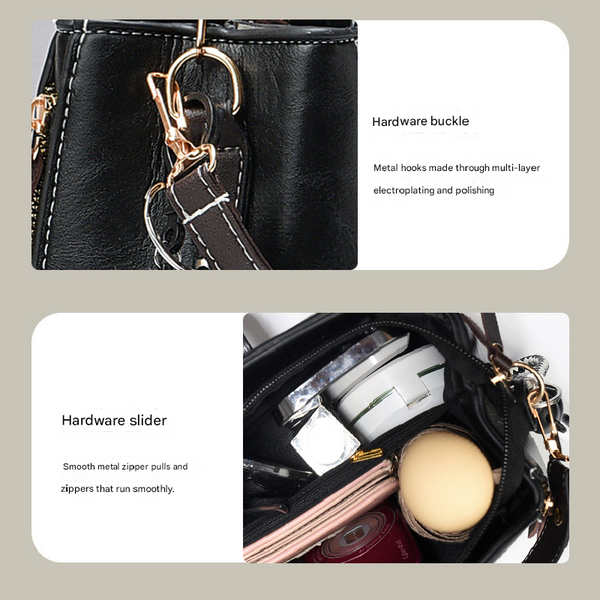 Faux PU Leather Crossbody Shoulder Bucket Bag Handbag Keychain Black