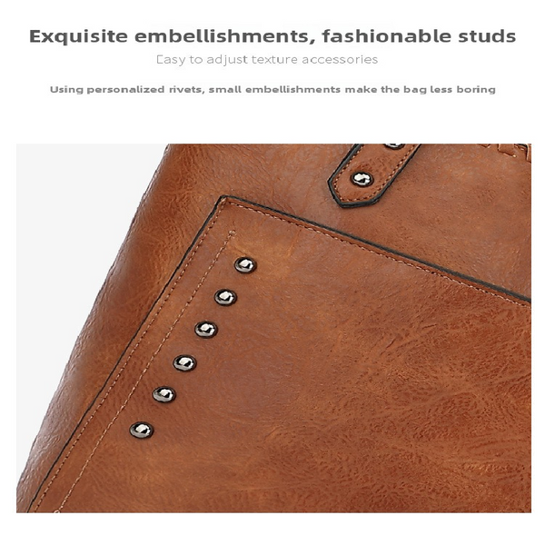 Faux PU Leather Tote Shoulder Bag Detachable Pouch Brown