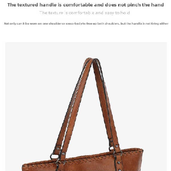 Faux PU Leather Tote Shoulder Bag Detachable Pouch Brown