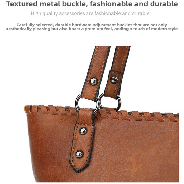 Faux PU Leather Tote Shoulder Bag Detachable Pouch Brown