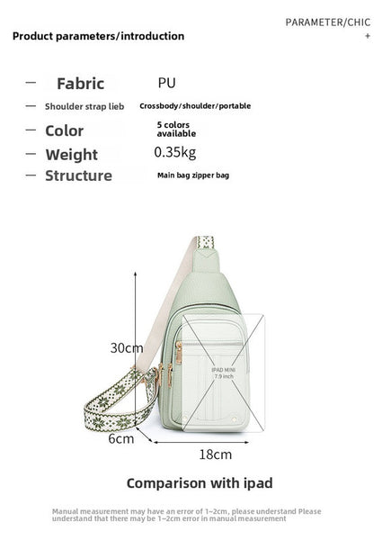 Faux PU Leather Sling Crossbody Chest Bag Purse Adjustable Boho Strap Off White