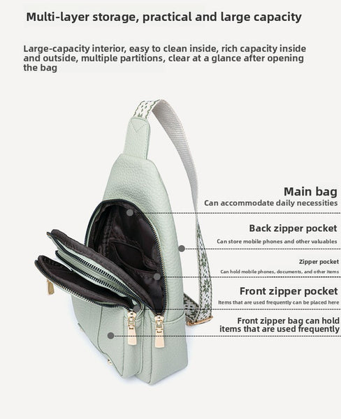 Faux PU Leather Sling Crossbody Chest Bag Purse Adjustable Boho Strap Off White