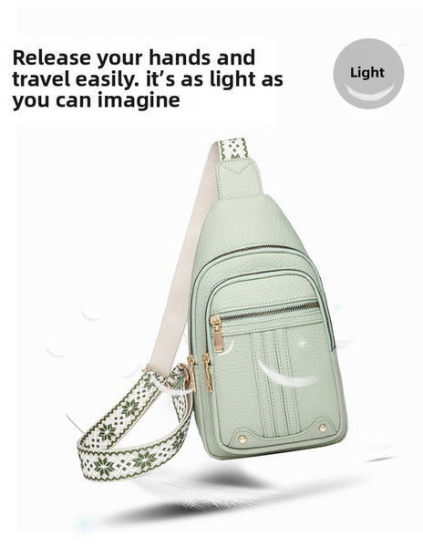 Faux PU Leather Sling Crossbody Chest Bag Purse Adjustable Boho Strap Off White