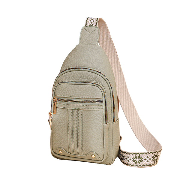 Faux PU Leather Sling Crossbody Chest Bag Purse Adjustable Boho Strap Light Green