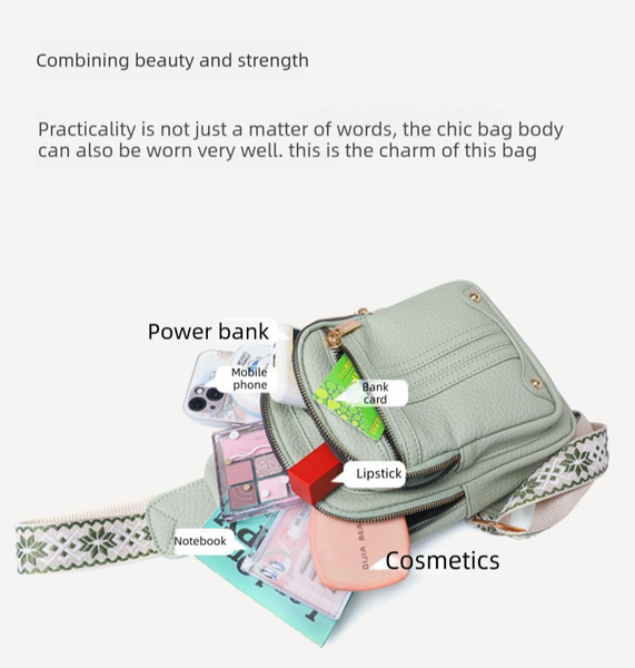 Faux PU Leather Sling Crossbody Chest Bag Purse Adjustable Boho Strap Light Green