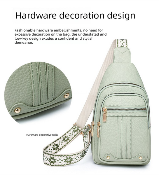 Faux PU Leather Sling Crossbody Chest Bag Purse Adjustable Boho Strap Light Green