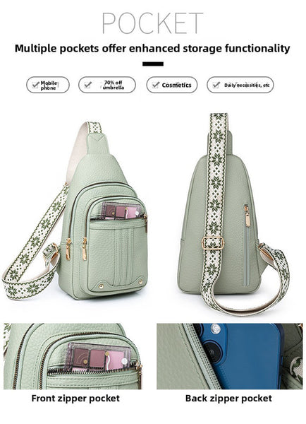 Faux PU Leather Sling Crossbody Chest Bag Purse Adjustable Boho Strap Light Green