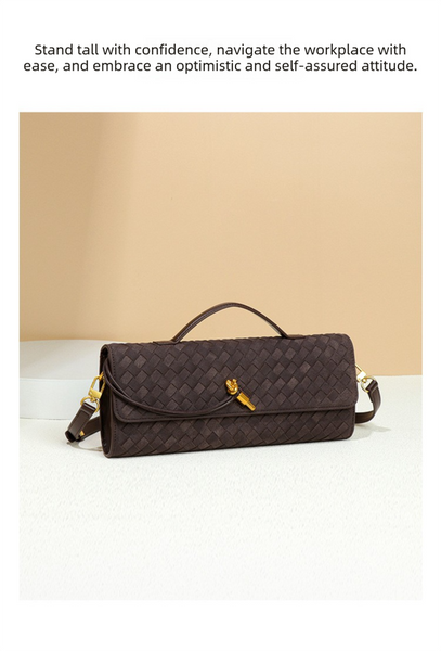 Faux PU Leather Woven Baguette Clutch Shoulder Crossbody Bag Handbag Pine Tea