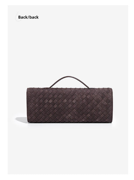 Faux PU Leather Woven Baguette Clutch Shoulder Crossbody Bag Handbag Olive