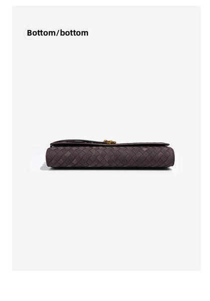 Faux PU Leather Woven Baguette Clutch Shoulder Crossbody Bag Handbag Olive