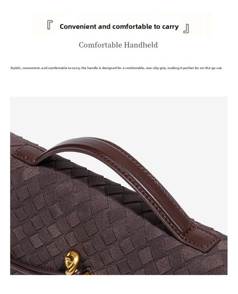 Faux PU Leather Woven Baguette Clutch Shoulder Crossbody Bag Handbag Burgundy