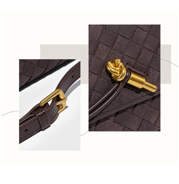 Faux PU Leather Woven Baguette Clutch Shoulder Crossbody Bag Handbag Sand