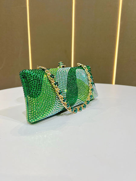 Rhinestone Crystal Evening Clutch Bag Purse Chain Strap Wedding Party Prom Gold
