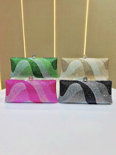 Rhinestone Crystal Evening Clutch Bag Purse Chain Strap Wedding Party Prom Gold