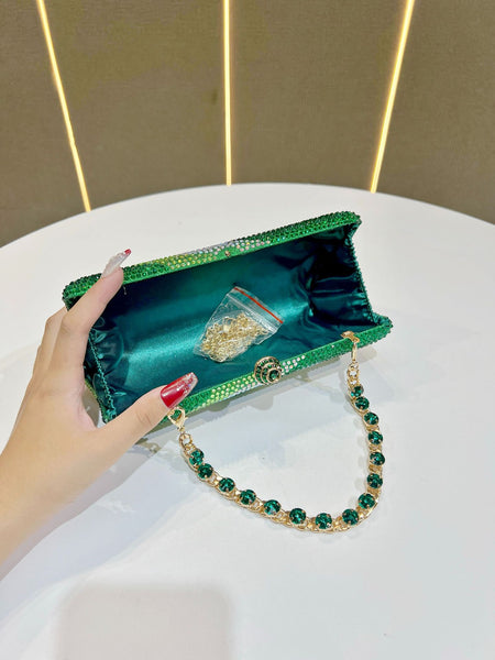 Rhinestone Crystal Evening Clutch Bag Purse Chain Strap Wedding Party Prom Gold
