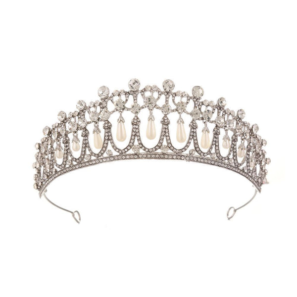 Handmade Bridal Pearl Rhinestone Crown Tiara White Crystal Wedding Gala