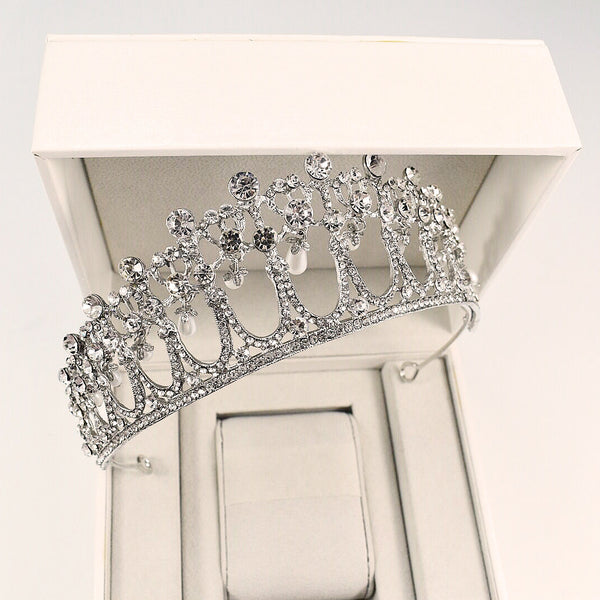 Handmade Bridal Pearl Rhinestone Crown Tiara White Crystal Wedding Gala