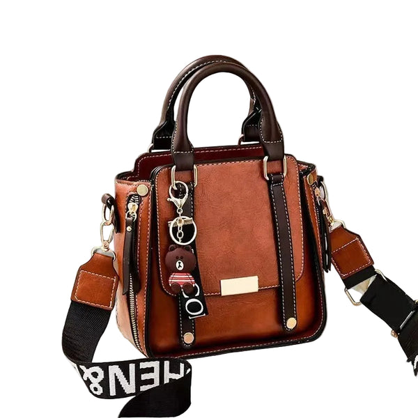 Faux PU Leather Crossbody Tote Bag Handbag Top Handle Adjustable Strap Caramel