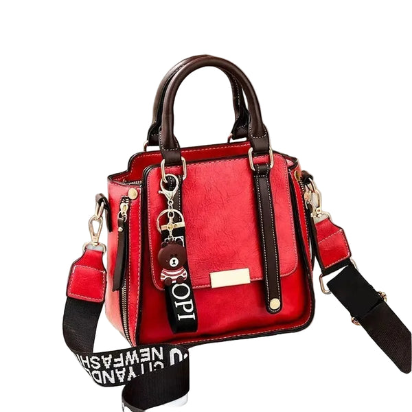 Faux PU Leather Crossbody Tote Bag Handbag Top Handle Adjustable Strap Red