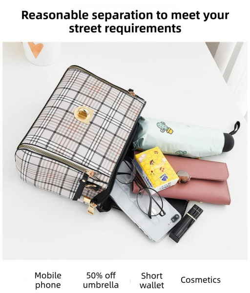 Faux PU Leather Crossbody Shoulder Top Handle Handbag Bag Checkered Brown