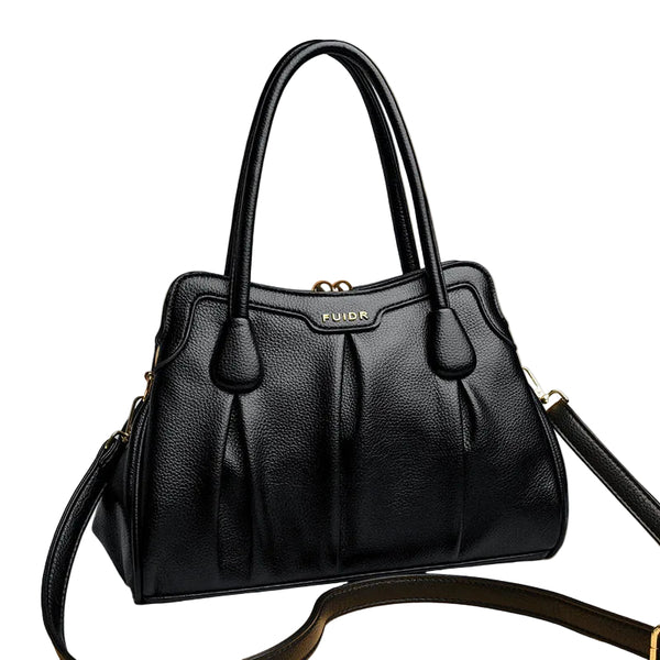 Faux PU Leather Top Handle Crossbody Shoulder Bag Vintage Style Kiss Lock Black