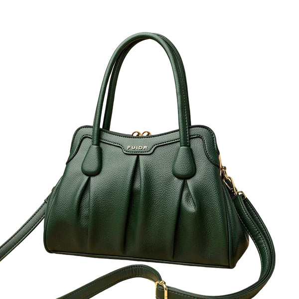 Faux PU Leather Top Handle Crossbody Shoulder Bag Vintage Style Kiss Lock Green