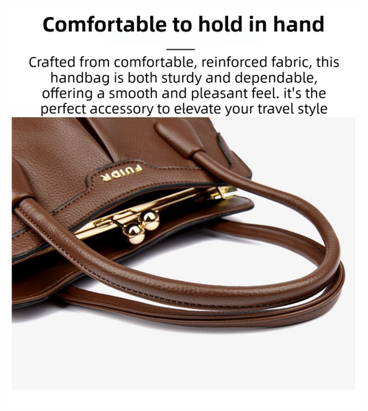 Faux PU Leather Top Handle Crossbody Shoulder Bag Vintage Style Kiss Lock Brown