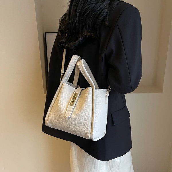 2 Pce Faux PU Leather Bucket Crossbody Handbag Bag Inner Pouch Beige