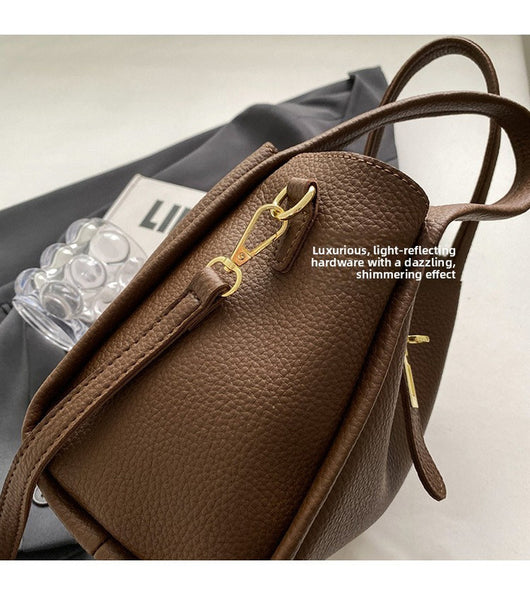 2 Pce Faux PU Leather Bucket Crossbody Handbag Bag Inner Pouch Brown