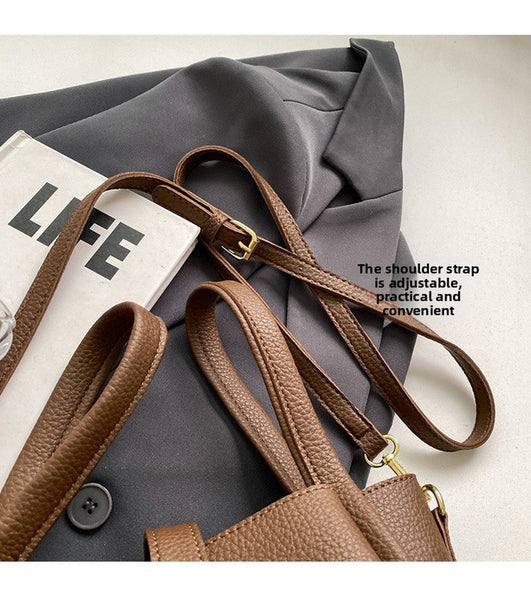 2 Pce Faux PU Leather Bucket Crossbody Handbag Bag Inner Pouch Grey