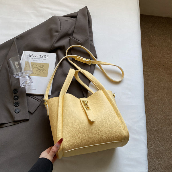 2 Pce Faux PU Leather Bucket Crossbody Handbag Bag Inner Pouch Yellow