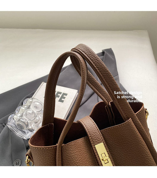 2 Pce Faux PU Leather Bucket Crossbody Handbag Bag Inner Pouch Yellow