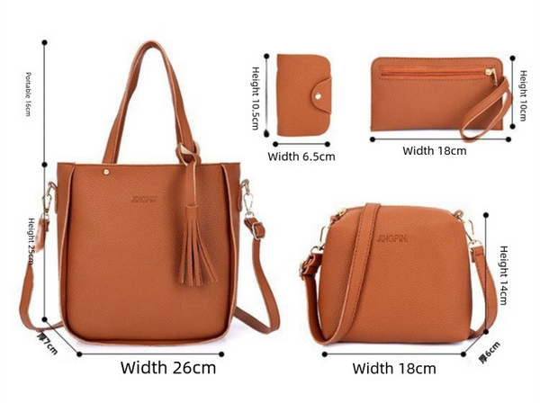 4 Pce Faux PU Leather Tote Shoulder Crossbody Clutch Card Holder Bag Set Grey