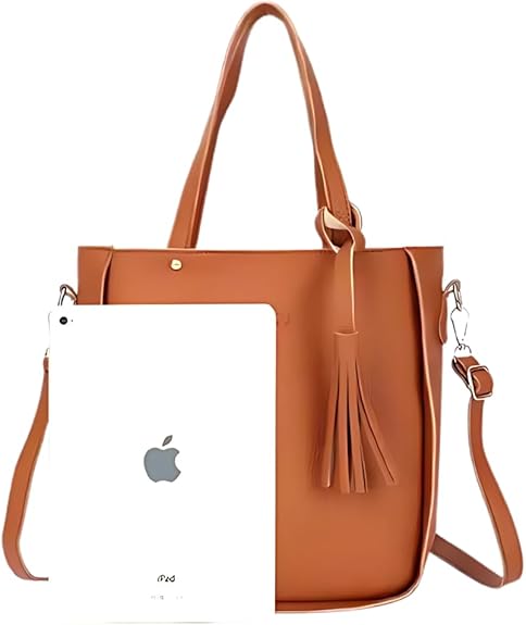 4 Pce Faux PU Leather Tote Shoulder Crossbody Clutch Card Holder Bag Set Pink