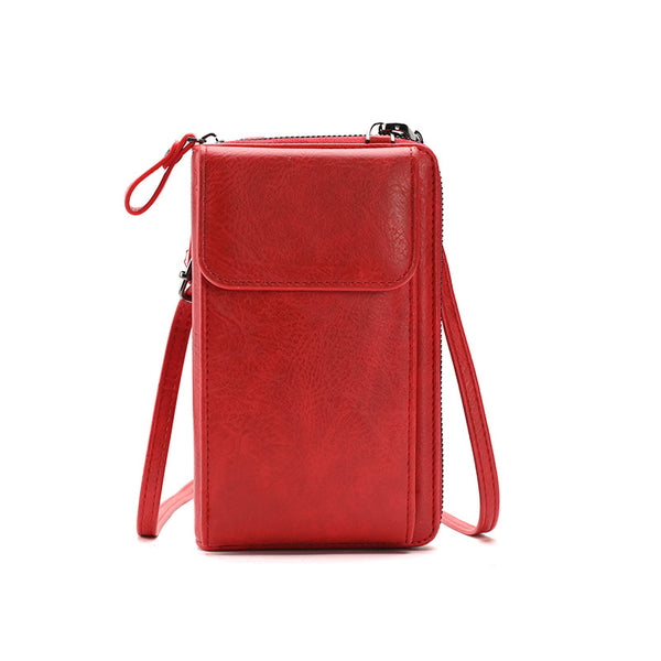 Faux PU Leather Mini Crossbody Shoulder Phone Purse Bag Multi Pocket Red