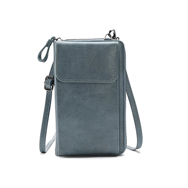 Faux PU Leather Mini Crossbody Shoulder Phone Purse Bag Multi Pocket Blue