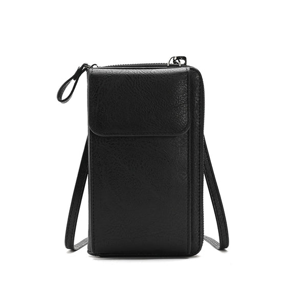 Faux PU Leather Mini Crossbody Shoulder Phone Purse Bag Multi Pocket Black